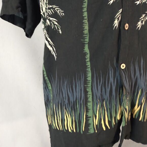 Cherokee Waikiki Hawaiian shirt men's medium black short sleeve floral - Picture 5 of 11